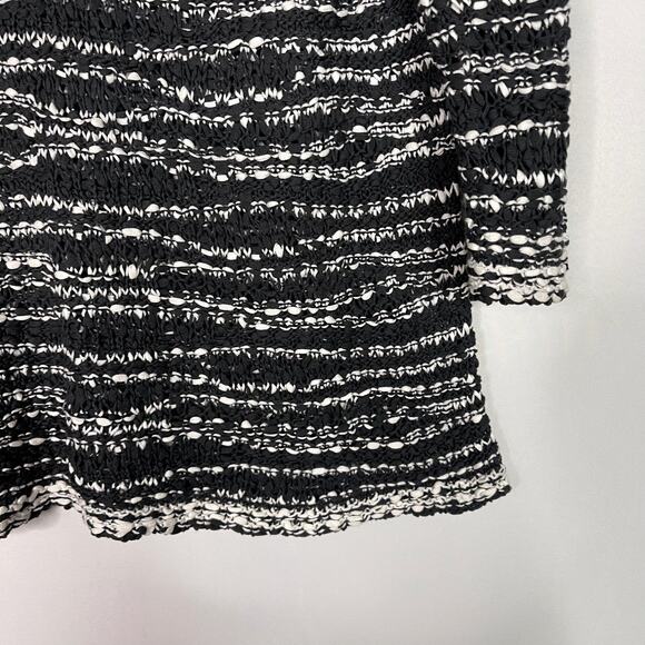Eileen Fisher Small Black White Striped Open Knit Sweater Scoop Neck 3/4 Sleeve - Picture 6 of 9